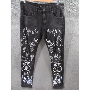 Waimea Denim Men's Jeans Black Distressed Skinny Fit Stretch Paint Size 32